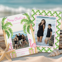 Foto de Navidad de flamenco rosa en la playa con a