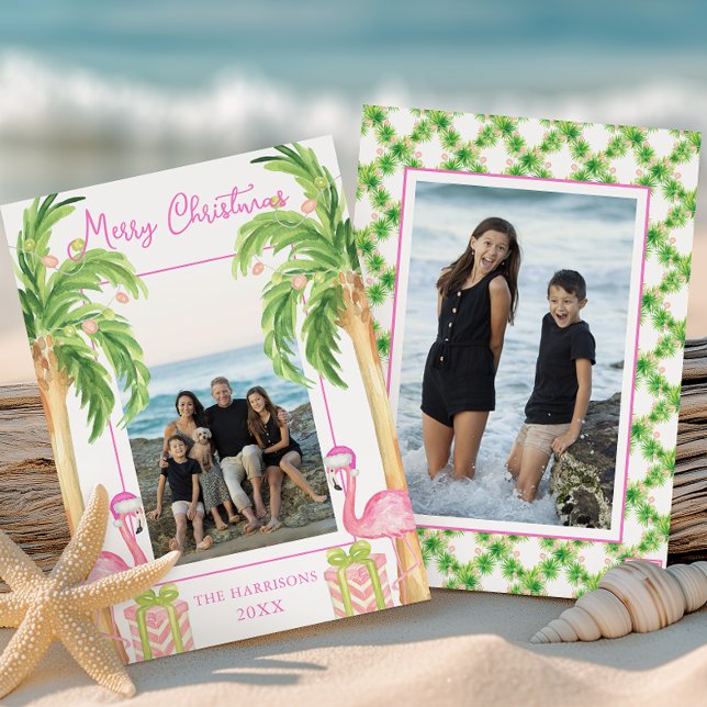 Foto de Navidad de flamenco rosa en la playa con a (Subido por el creador)