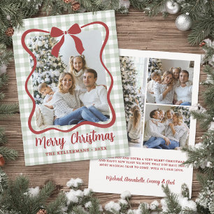 Foto de Navidad de la familia con gingham verde
