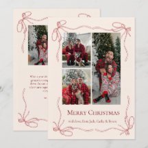 Foto de Navidad de la familia con lazo rojo elegan