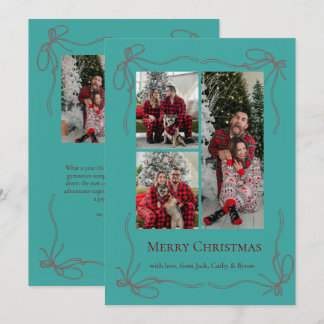 Foto de Navidad de la familia con lazo rojo elegan