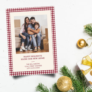Foto de Navidad de nueva dirección con gingham de