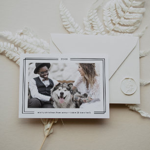 Foto de Navidad de parejas enmarcada en blanco y n