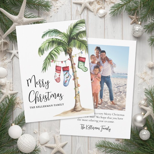 Foto de Navidad de Playa Tropical (Tropical Beach Photo Christmas Holiday Card)