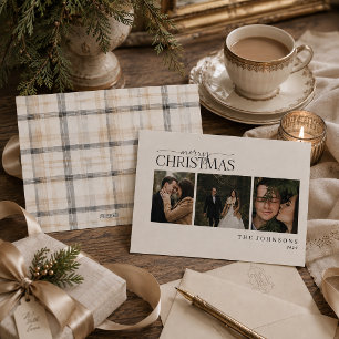 Foto de Navidad de recién casados con cuadros neut