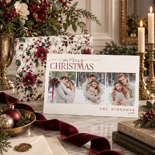 Foto de Navidad de recién casados con flores de bu