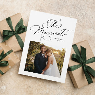 Foto de Navidad de recién casados elegante en blan