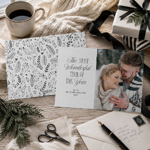 Foto de Navidad de recién casados en blanco y negr