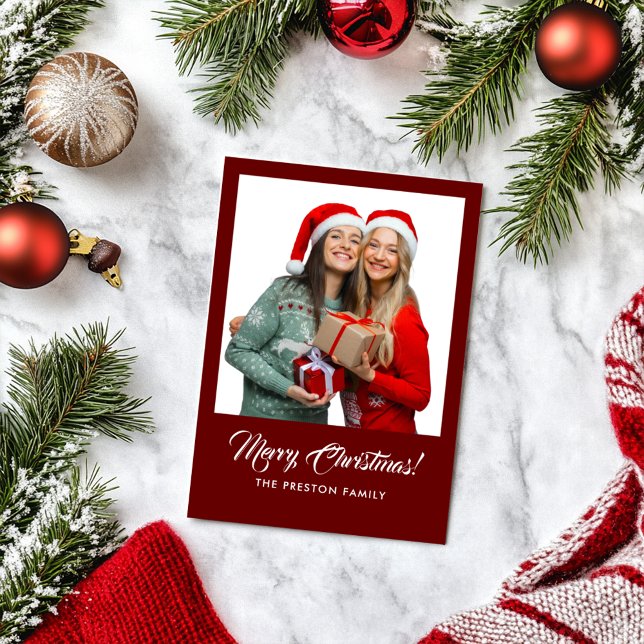Foto de Navidad de Red Merry (Red Merry Christmas Photo Holiday Card)