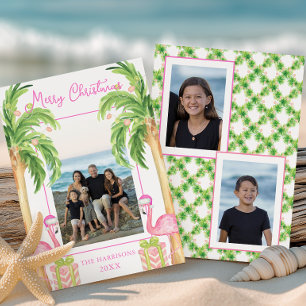 Foto de Navidad en la playa con flamencos rosados