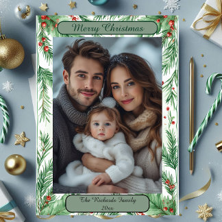 Foto de Navidad en verde vintage botánico acuarela