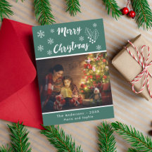 foto de Navidad en verde y blanco con letra script