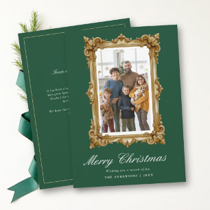 Foto de Navidad familiar con marco de oro verde vi
