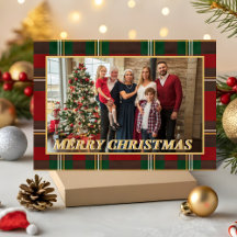 Foto de Navidad familiar de cuadros escoceses de R