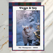 Foto de Navidad familiar de cuadros gingham de paz