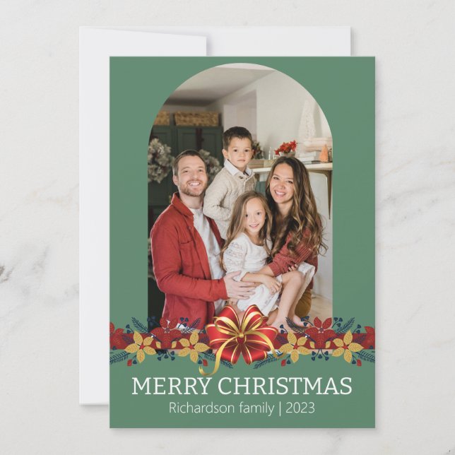 Foto de Navidad familiar elegante floral simple (Anverso)