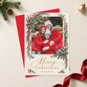 Foto de Navidad Feliz con Pinos y Bayas