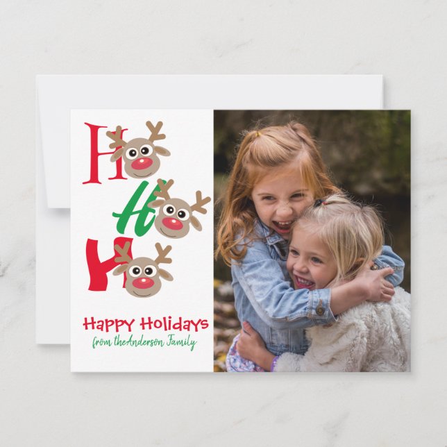 Foto de Navidad Ho Ho Ho Reno Rojo Verde Blanco (Anverso)