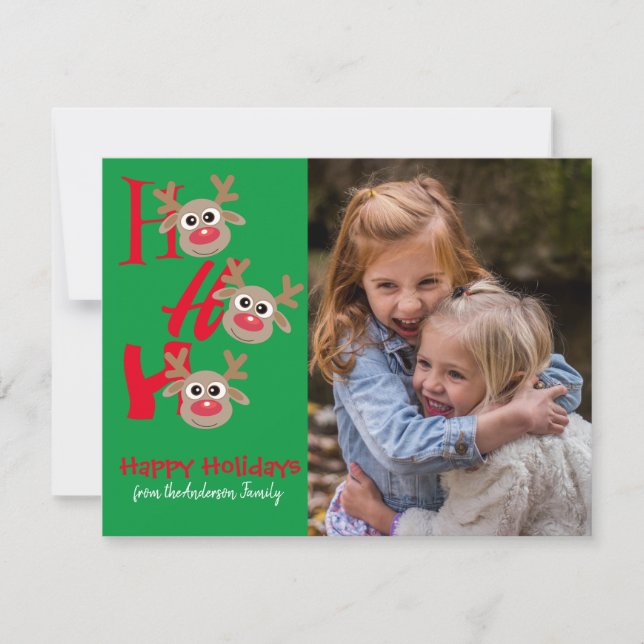 Foto de Navidad Ho Ho Ho Reno verde novedad (Anverso)