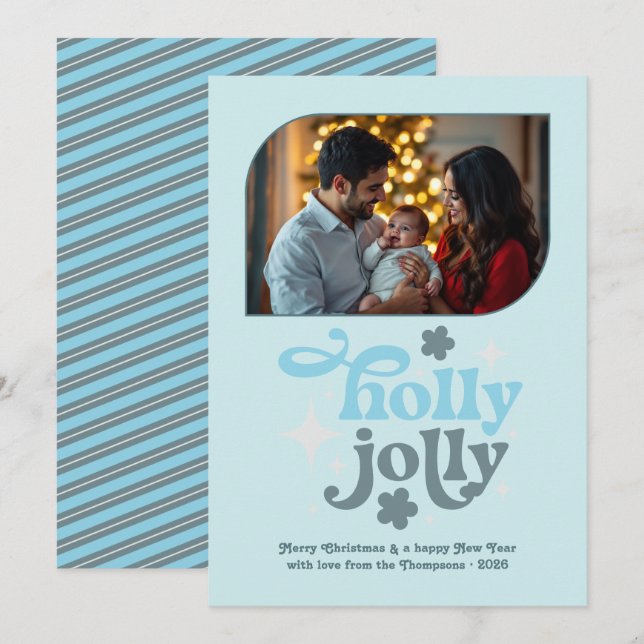 Foto de Navidad Moderna Azul Resplandor Polar (Anverso / Reverso)