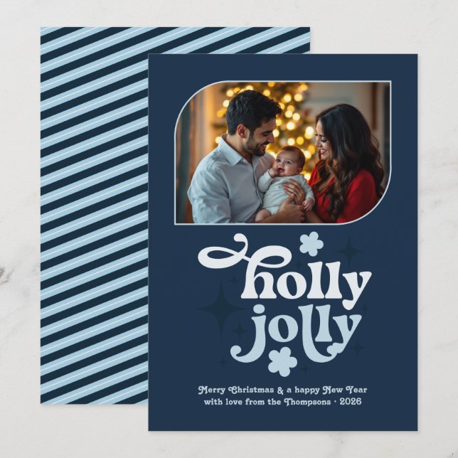 Foto de Navidad Moderna Azul Velvet Ice (Anverso / Reverso)