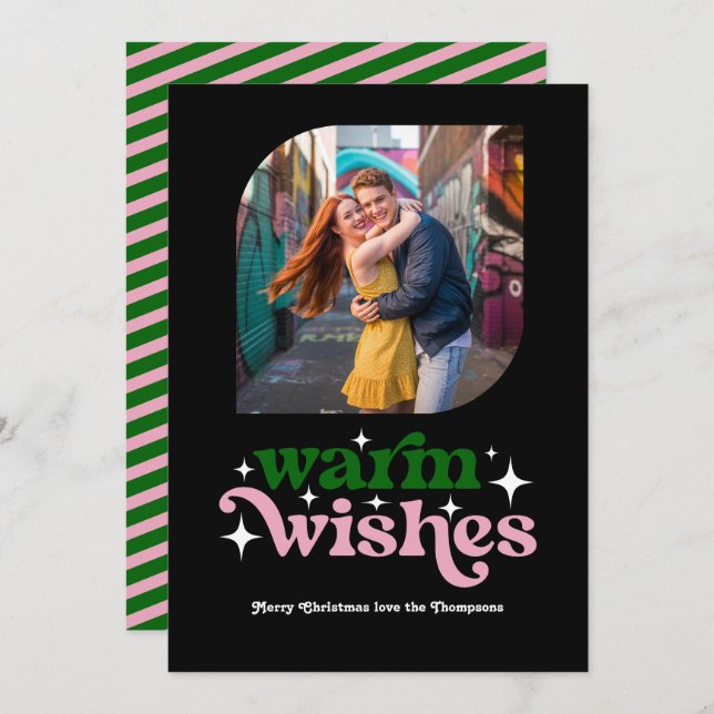 Foto de Navidad Moderna Retro con Verde Esmeralda  (Anverso / Reverso)