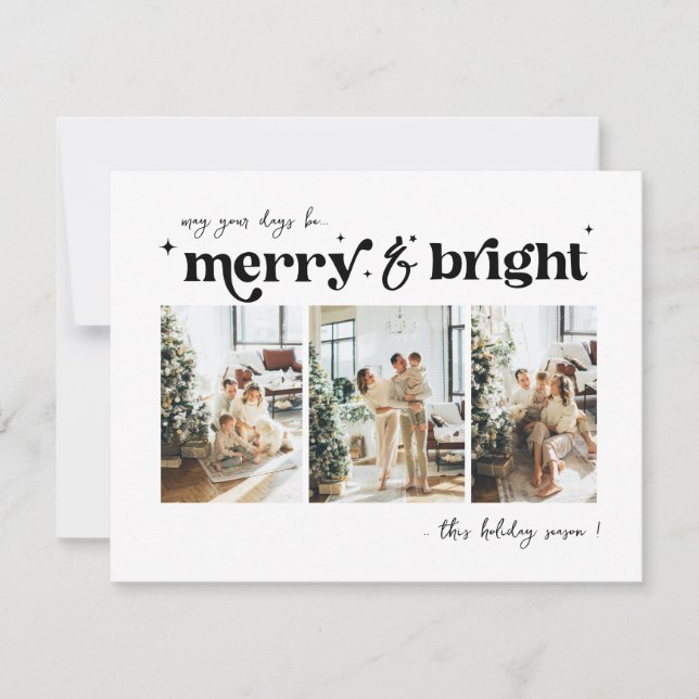 Foto de Navidad neutral Merry & Bright  Festivo (Anverso)