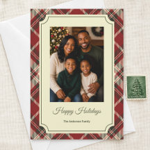Foto de Navidad personalizada con elegante tartán 