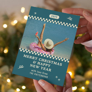 Foto de Navidad personalizada en azul turquesa ret