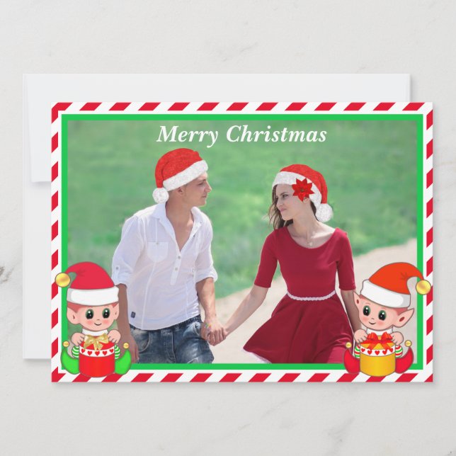 Foto de Navidad personalizada y elfo lindo en rojo (Anverso)