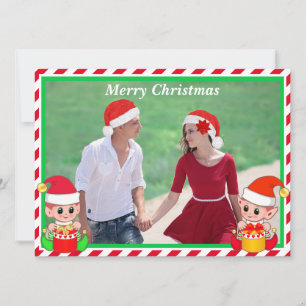 Foto de Navidad personalizada y elfo lindo en rojo