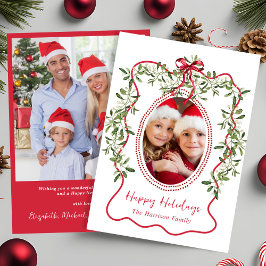 Foto de Navidad Rojo Marco Ondulado Lazo Verdor