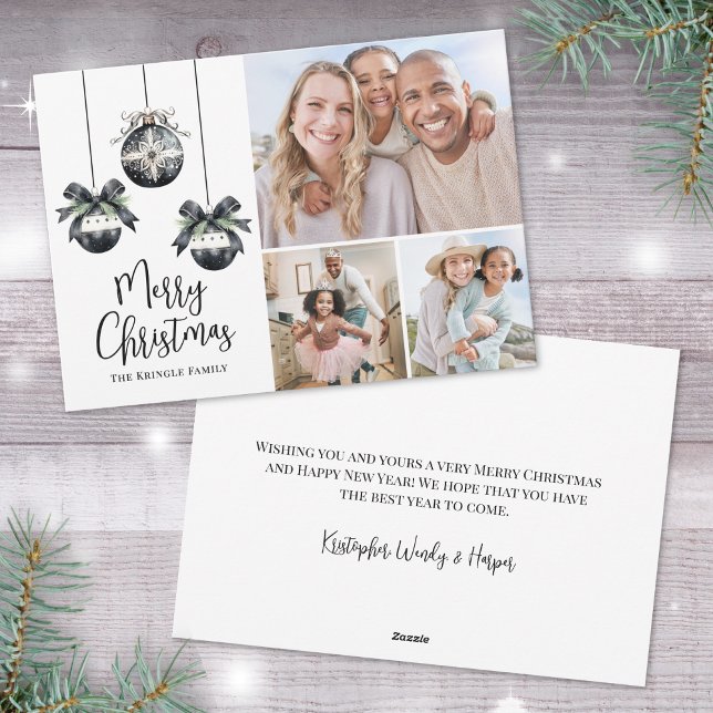 Foto de Navidad Simple Elegante Blanco Negro (Black White Elegant Simple Christmas Photo Holiday Card)