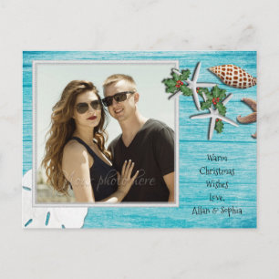 Foto de Navidad tropical con madera flotante azul