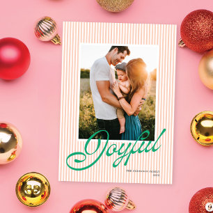 Foto de Navidad Verde Melocotón de Rayas Elegantes