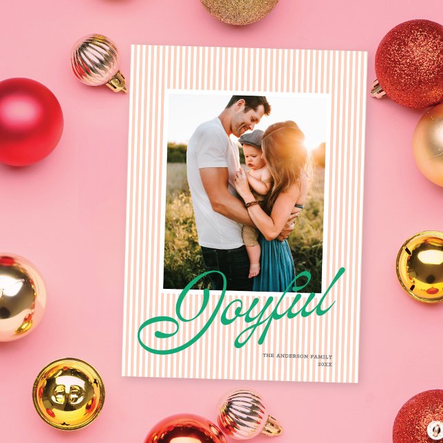 Foto de Navidad Verde Melocotón de Rayas Elegantes (Subido por el creador)