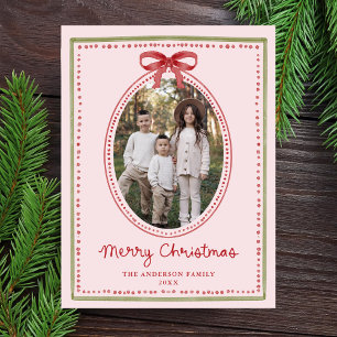 Foto de Navidad vintage con lazo rojo y rubor rosa
