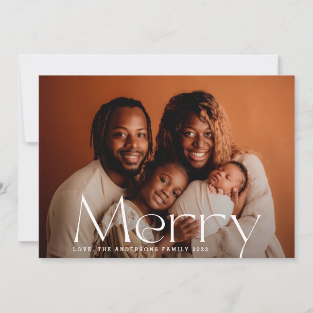 Foto de Navidad White Modern Merry (Anverso)