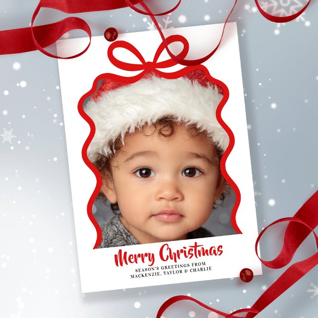 Foto de Navidad y cinta personalizada (Merry Christmas Photo and Ribbon Personalized Holiday Cards by Ricaso - other colors available )