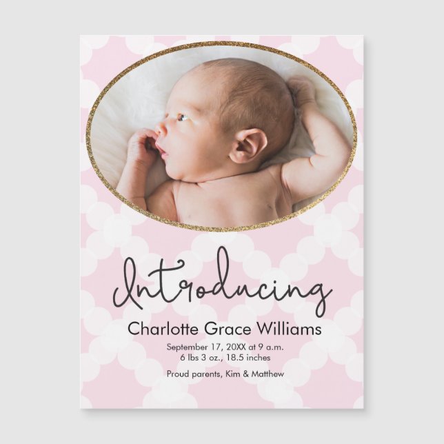 Foto de niña bebé Anuncio de nacimiento rosa (Anverso)