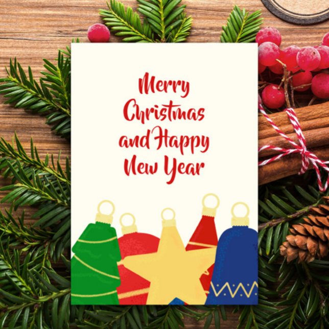 Foto de ornamentos nostálgicos de Navidad retro (Retro Christmas ornaments card with custom photo and text in traditional Christmas colors)