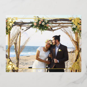 Foto de pareja boda con tarjeta de marco elegante