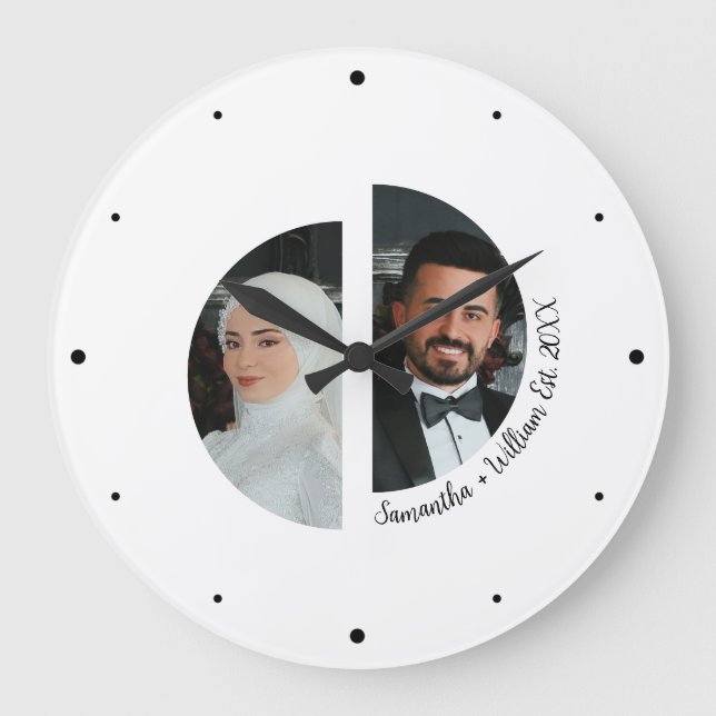 Foto de pareja de bodas con nombres y reloj de par (Anverso)