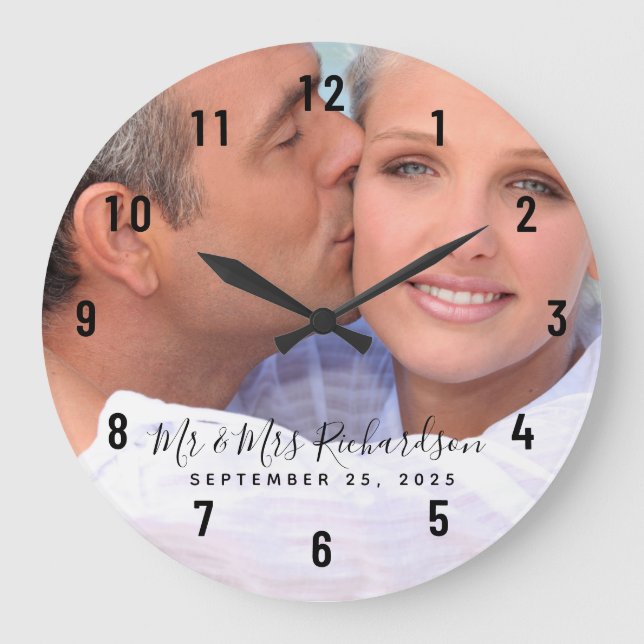 Foto de pareja de bodas Reloj grande personalizado (Anverso)