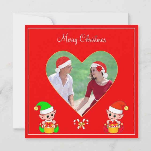 Foto de pareja personalizada y Navidad de elfo lin (Anverso)