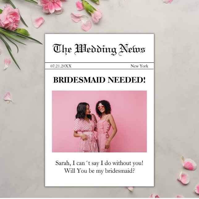Foto de periódico sé mi tarjeta de propuesta de da (bridesmaid proposal newspaper style will you be my bridesmaid card elegant)