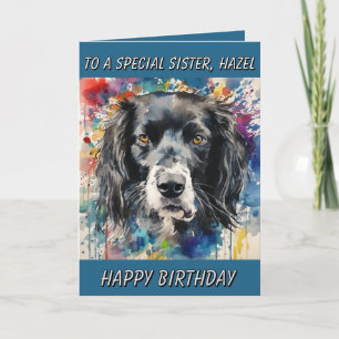 Foto de perro con tarjeta de cumpleaños personaliz