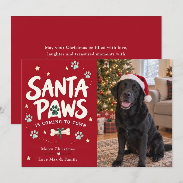 Foto de perro de Navidad de Santa Paws (Anverso / Reverso)