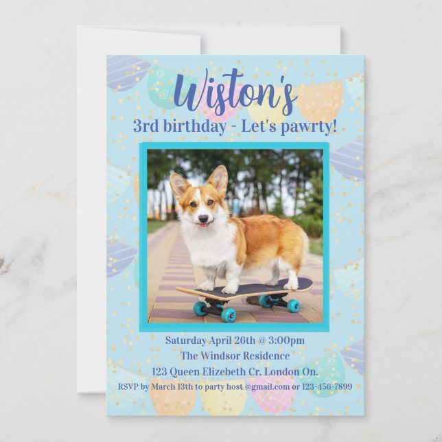 Foto de perro Invitación a la fiesta de cumpleaños (Anverso)