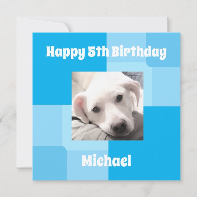 Foto de perro lindo 5 tarjeta azul de cumpleaños (Anverso)